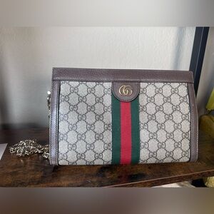 Gucci GG Supreme Ophidia Clutch Monogram Chain Bag